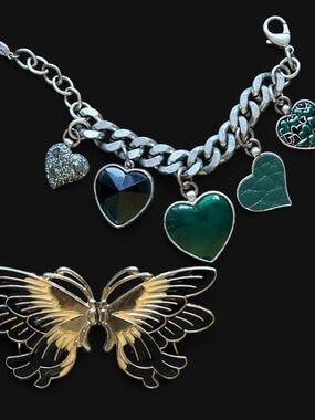 Silver-Tone Green Heart Charm Bracelet - Women Jewelry